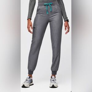 Figs Gray Jogger Pants with Teal Drawstring
